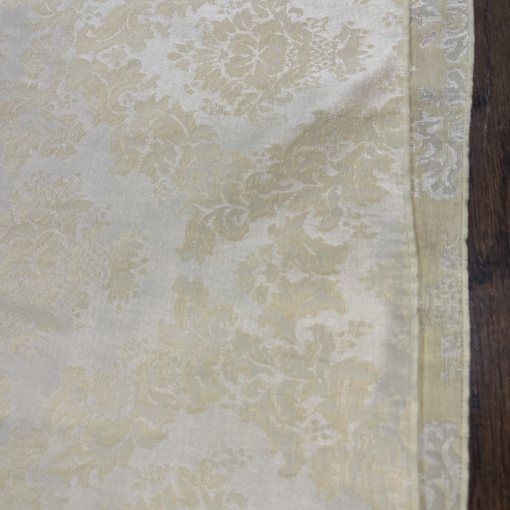 Vintage Damask Tablecloth 82x57 Rectangle Butter Yellow Flowers Cotton Cottage